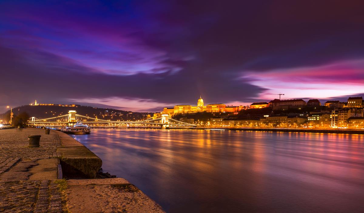 Danube river in Budapest at night